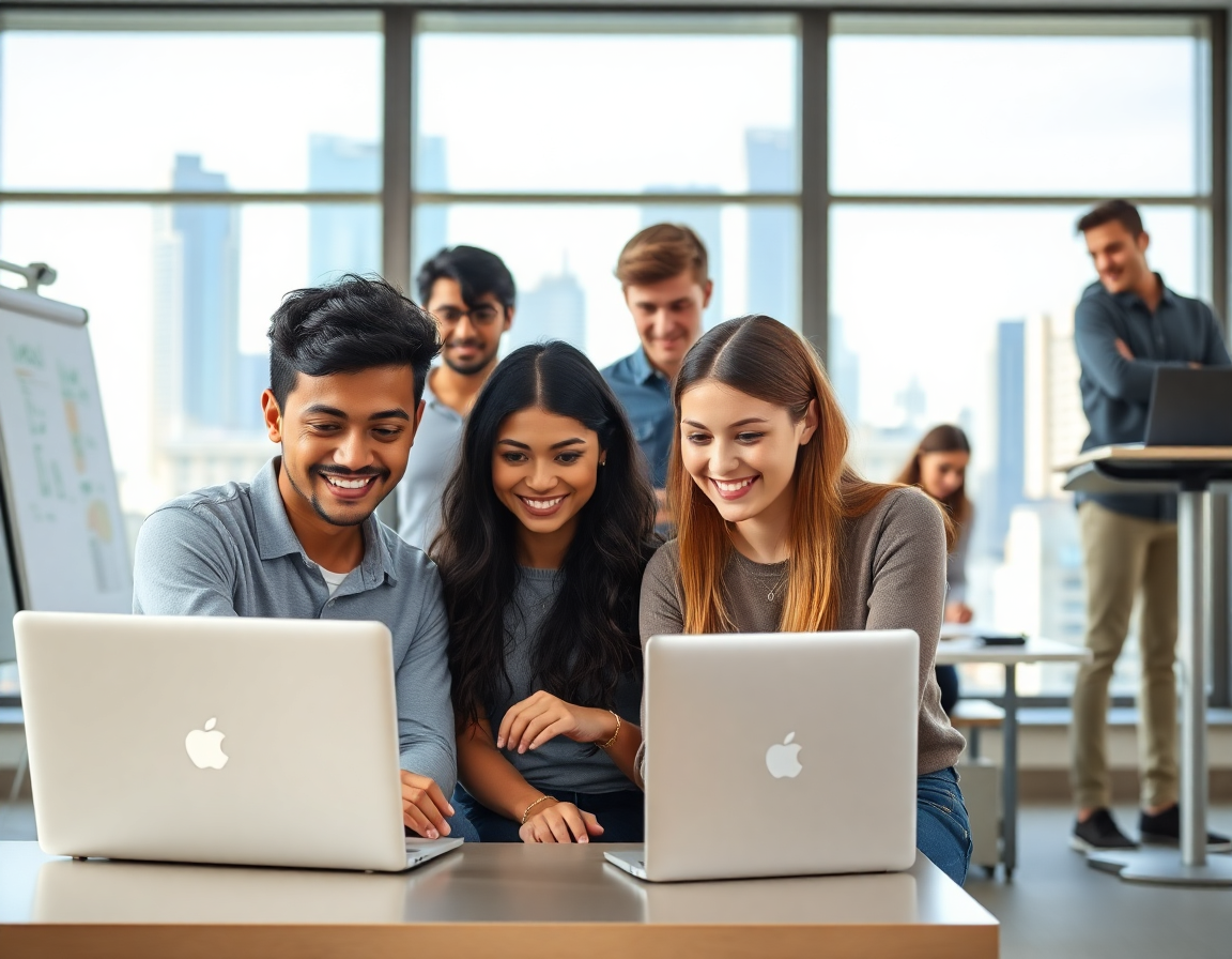 Interns Collaborate in Modern Office